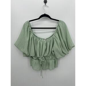 Arula Babydoll Smocked Top Size XL Peasant Cottagecore Milkmaid Green Boho